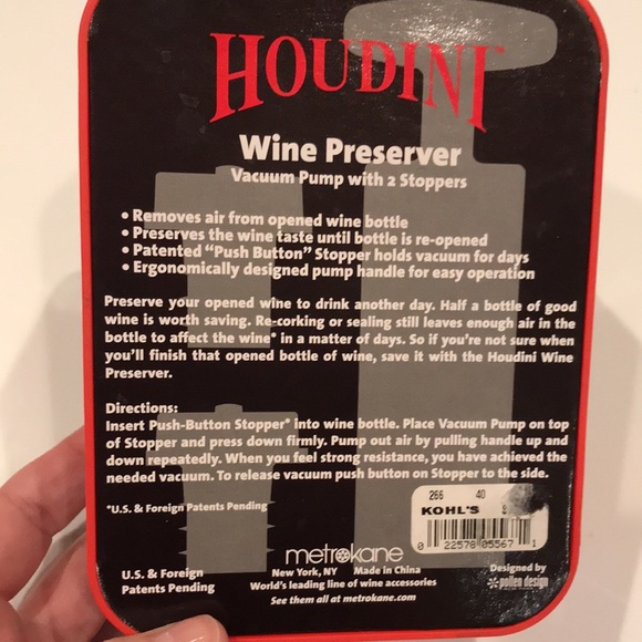 Houdini wine preserver vacuum pump 2 stoppers for wine bottles to save your wine - Picture 3 of 3